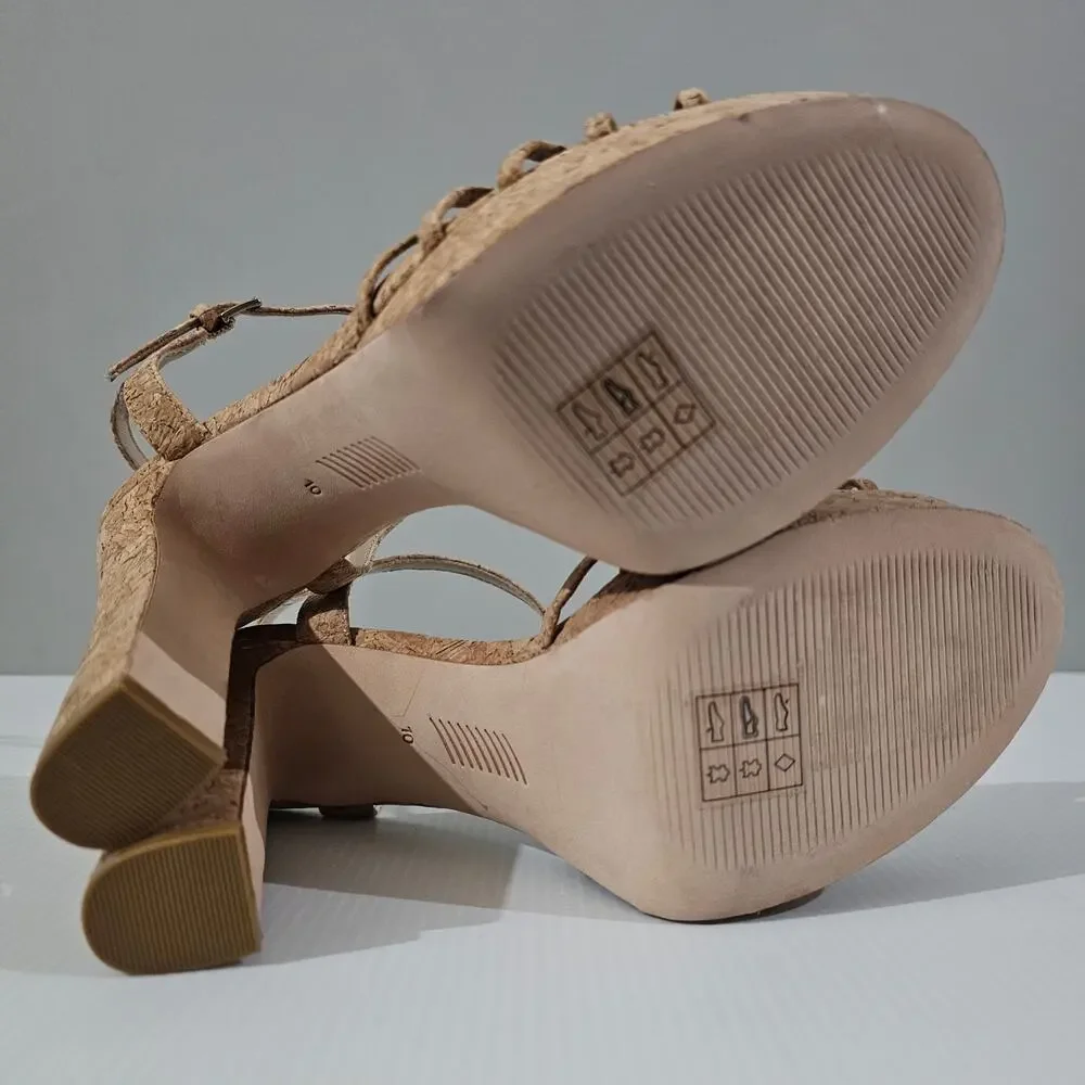 Paige Candice Cork Platform Sandal Womens Size 10 Strappy Chunky Block High Heel